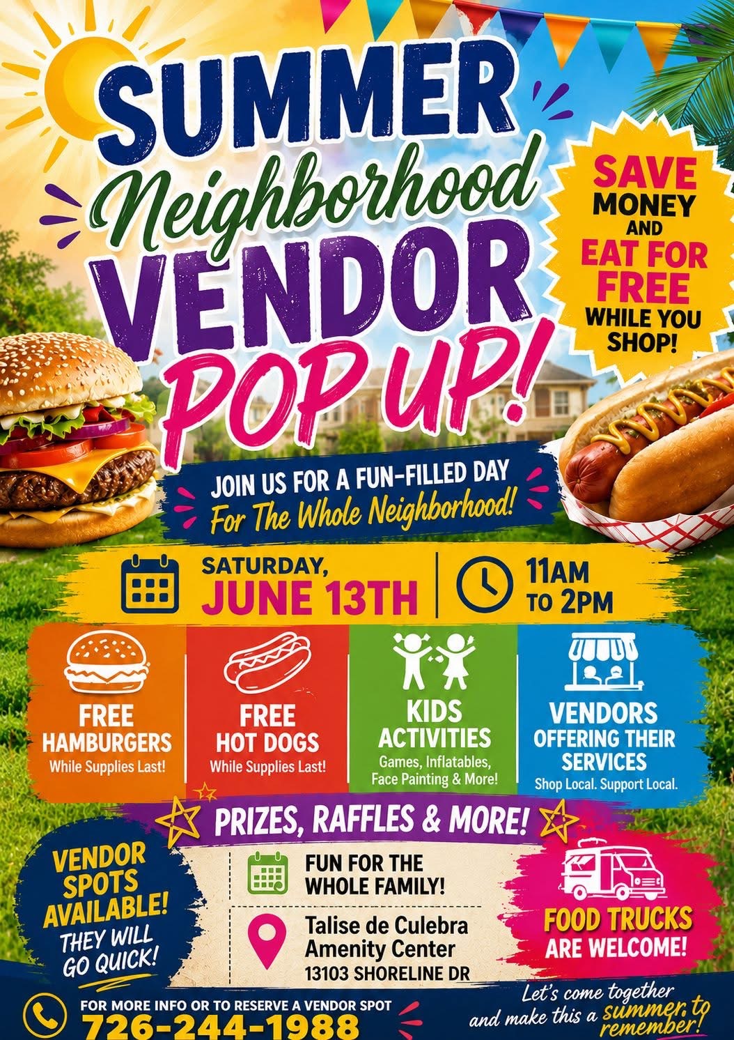 Summer Neighborhood Vendor Pop Up – June 13th 2026